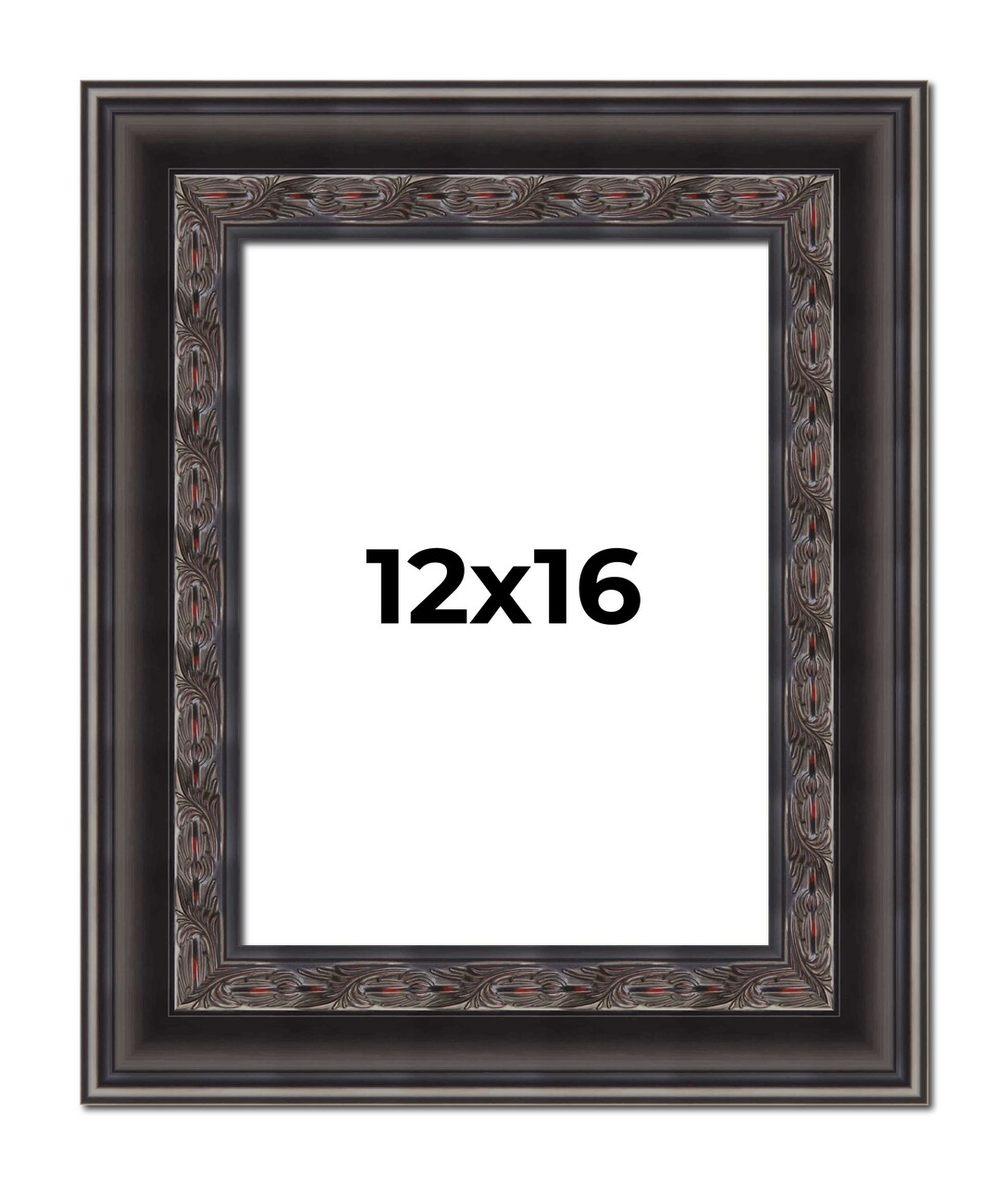 12x16 3.5" Wide Ornate Black Picture Frame - UV Acrylic, Foam Board Backing, Hanging Hardware